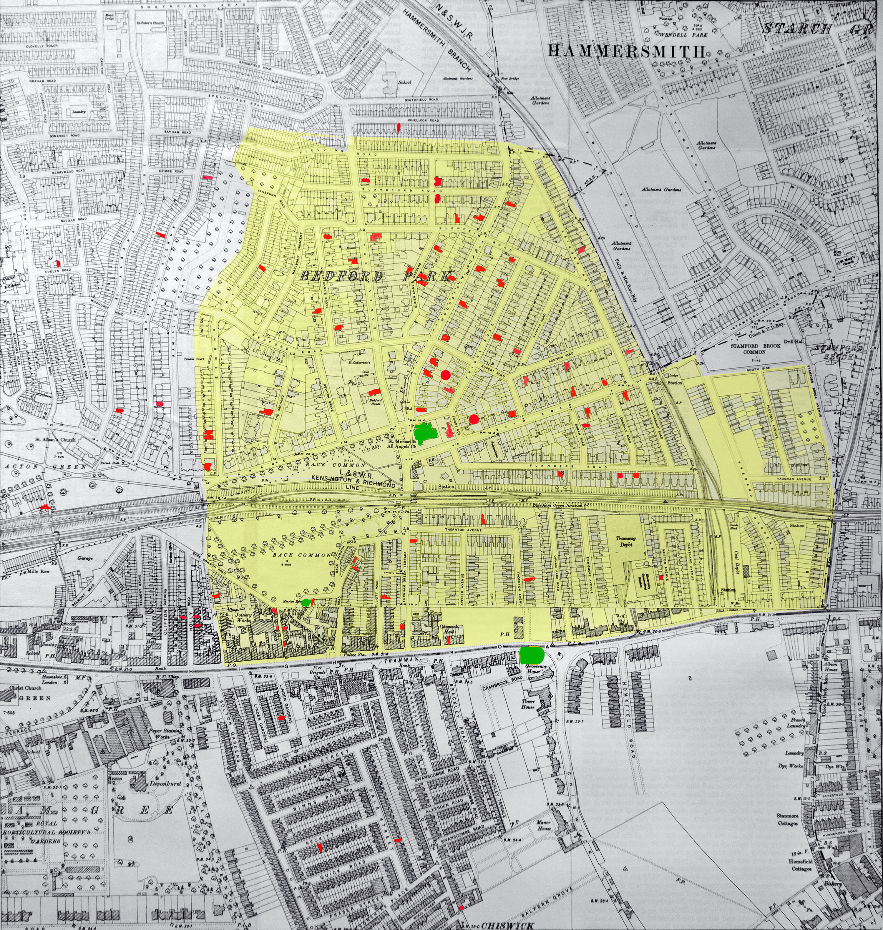 Map showing addresses of the fallen