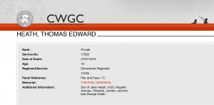  CWGC - Casualty Details T E Heath